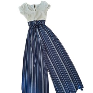Gypsy Boho Flare One Piece Jumper, Small Indigo & White stripe wide pant NWOT